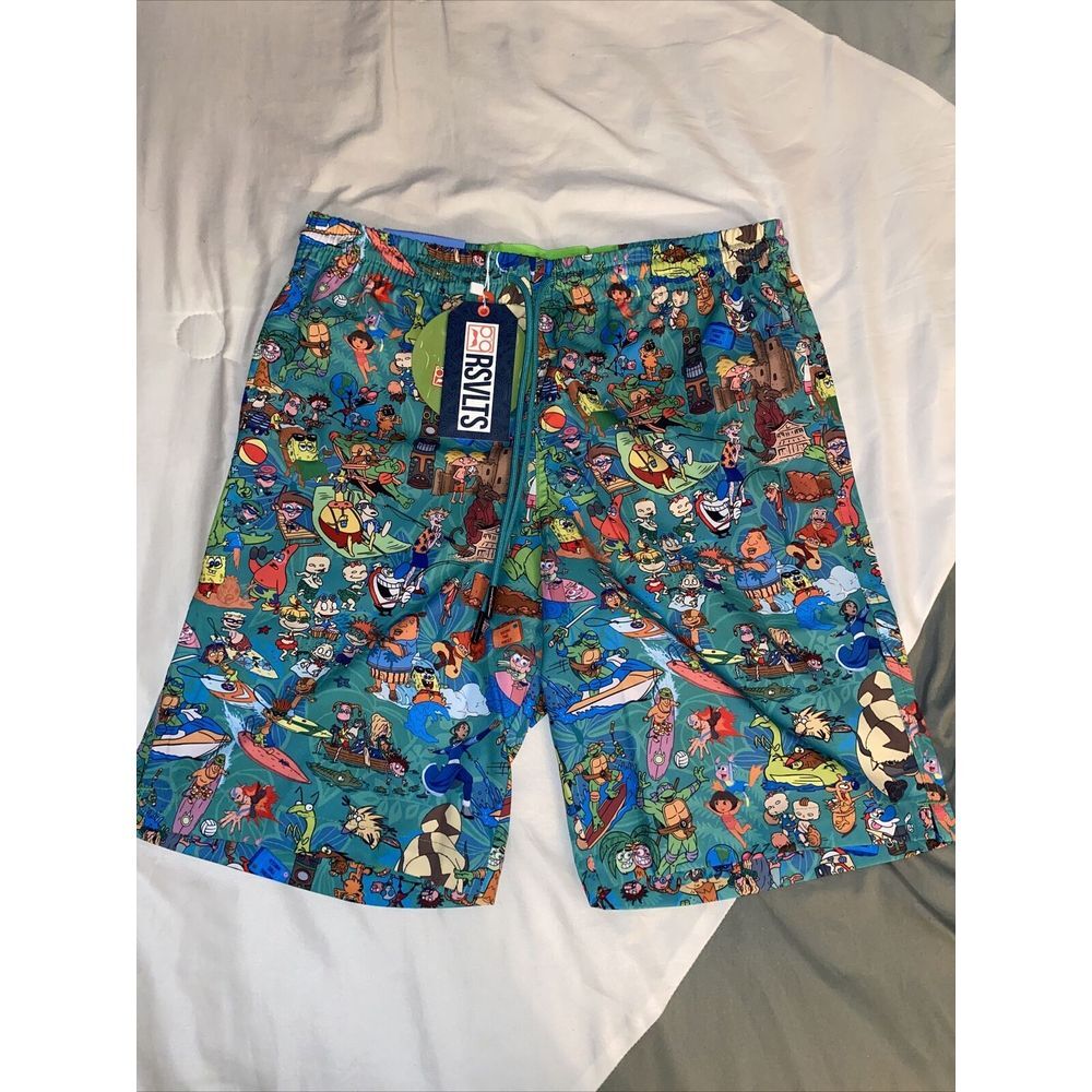 NWT RSVLTS Nickelodeon Hybrid Swim Shorts Youth XXL Green SpongeBob Rugrats